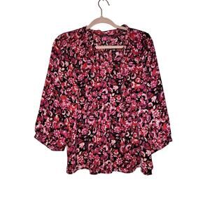 Vince Camuto Floral Peasant Blouse Pink Black Small